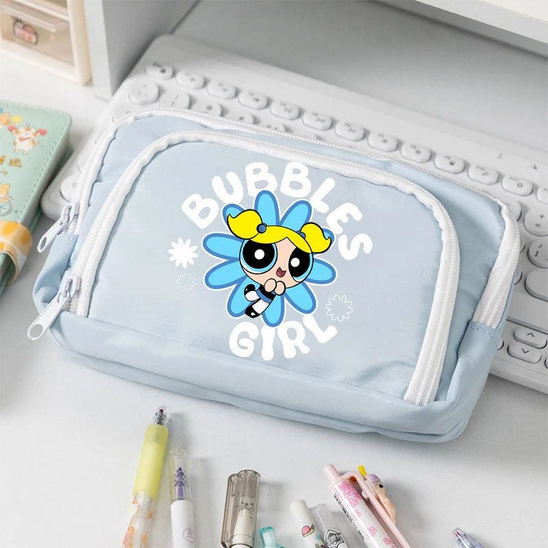 Estuche para lápices de las Chicas Superpoderosas, estuche para lápices con múltiples bolsillos, bolsa para lápices de gran capacidad para estudiantes, bolsa organizadora de papelería, regalo