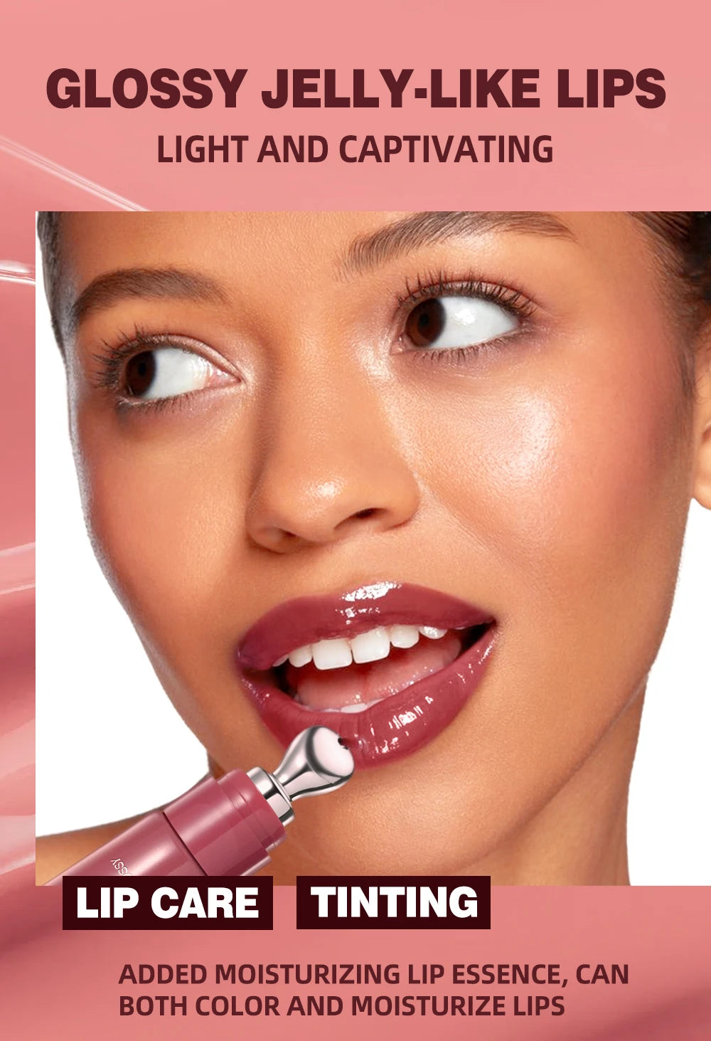 Brillo Labial QIBEST Efecto Espejo, Tinte de Larga Duración, Hidratante, Brillante, con Purpurina, Maquillaje Nutritivo
