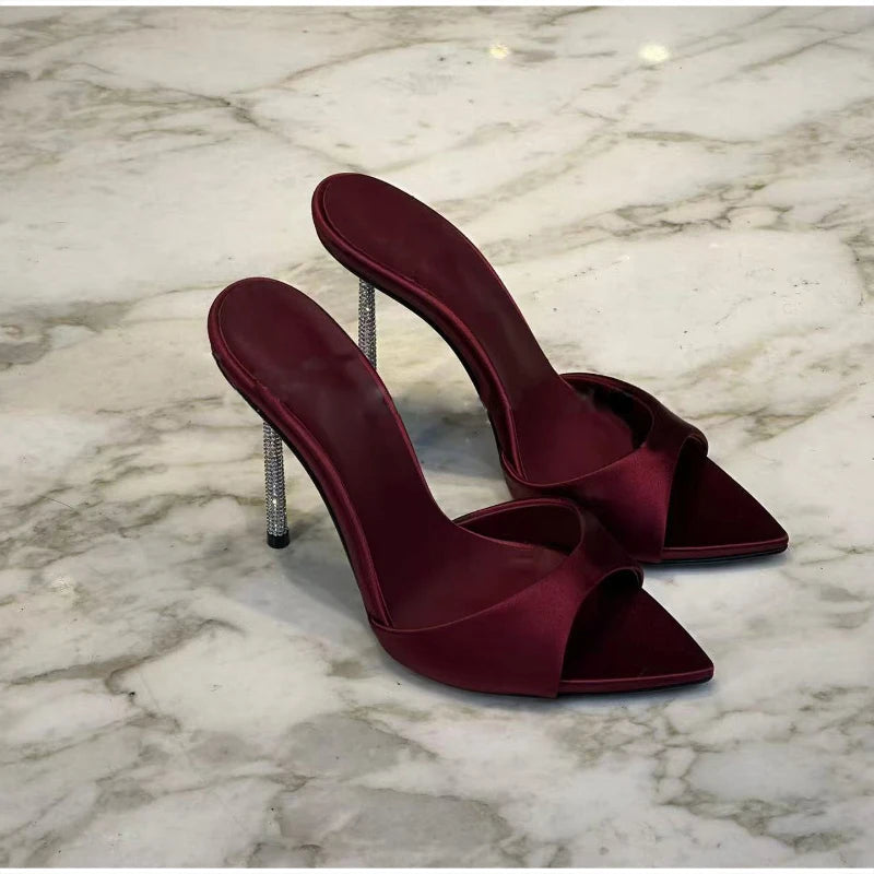 Nuevas Sandalias de Tacón Alto con Cristales, Elegantes Zapatos de Vestir de Verano con Punta en Pico y Tacón de Aguja, Decorados con Pedrería para Mujer