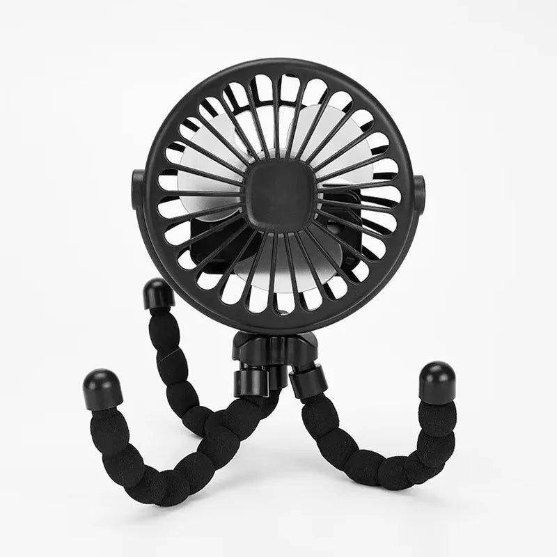 Ventilador Portátil con Trípode Ajustable, Rotación de 360 Grados, Ventilador Eléctrico de Bajo Ruido para Cochecito de Bebé, Carga USB, Apto para Uso en Exteriores