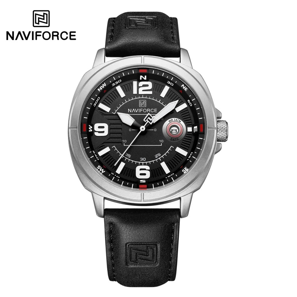 Marca NAVIFORCE, Reloj de cuarzo para Hombre, banda de PU de alta calidad, Reloj de pulsera con calendario para Hombre, indicador de fecha automático, relojes impermeables, Reloj para Hombre