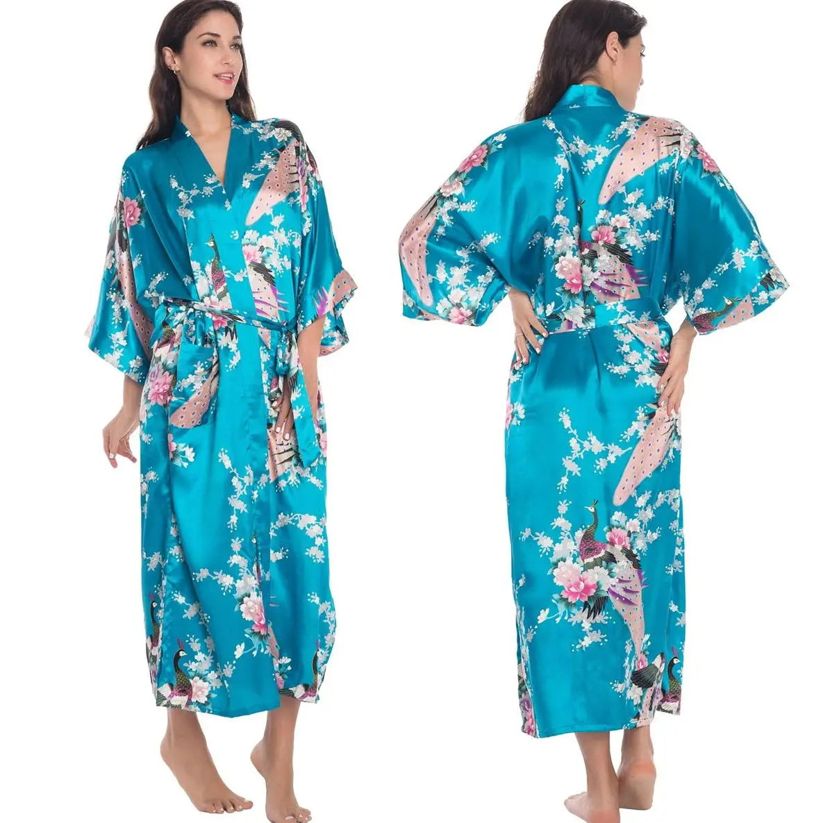 Bata larga Kimono de satén para mujer, bata de baño suelta, ropa de salón para el hogar, ropa de dormir Sexy, lencería íntima, primavera y otoño