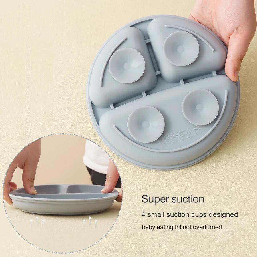 Juego de alimentación de silicona para bebé, plato de comedor redondo, cuenco con ventosa, platos para niños, babero impermeable, cuchara, vajilla para niños, 5 uds.