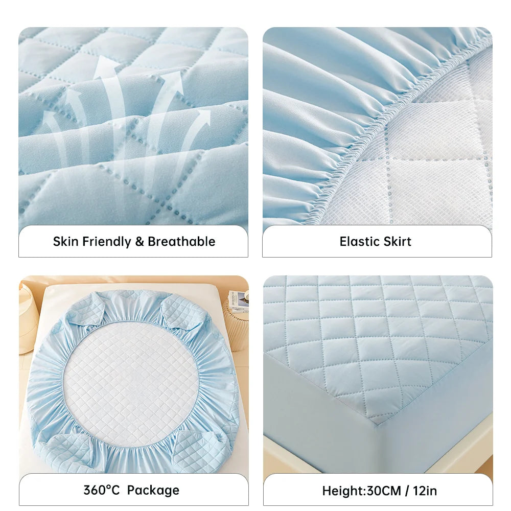 Funda de colchón gruesa de tela de aire 3D, Protector de colchón 100% impermeable, sábana ajustable suave y transpirable (sin funda de almohada), 1 ud.