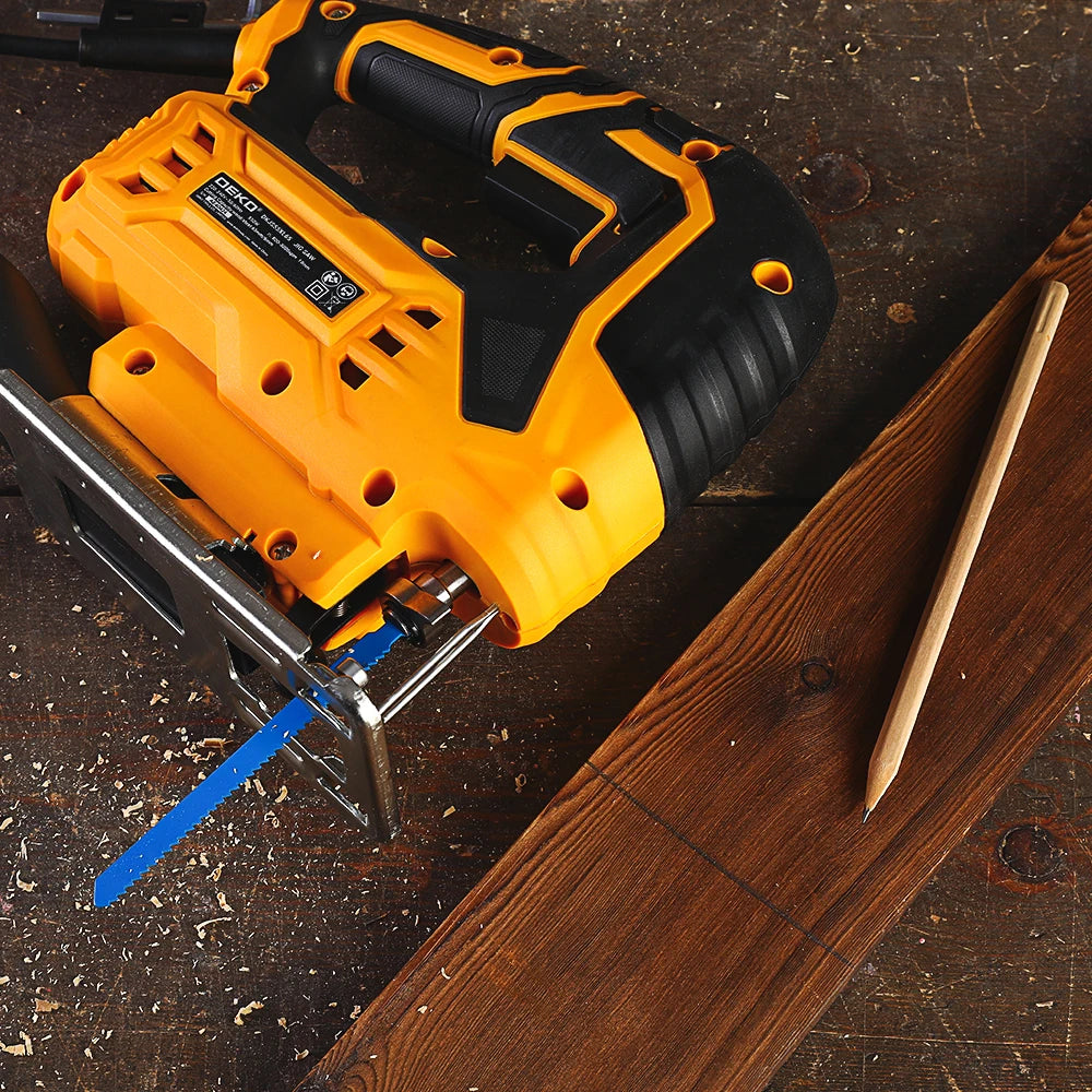 DEKO 220V DKJS55XL65 550W JIG SAW herramientas eléctricas para carpintería sierra eléctrica con regla guía hoja de sierra llave Allen