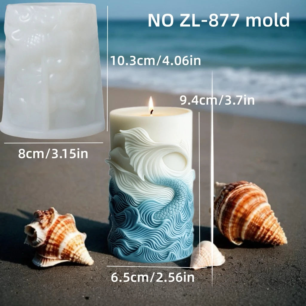 DIY estilo océano vela cilíndrica en relieve molde de silicona estrella de mar concha molde de resina cilíndrica ondas vieira moldes de yeso coral