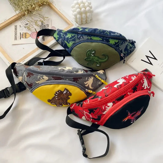Lindas bolsas de almacenamiento de dinosaurio de dibujos animados para niños, teléfono, auriculares, bolsa de dinero, organizador de moda, bolsa de pecho y cintura, bolsa de cinturón para niños