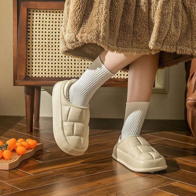 Pantuflas Impermeables de Invierno para Mujer y Hombre, Suela Gruesa de 4 cm, Cálidas y Afelpadas, Zapatos de Interior Antideslizantes, Forradas de Piel, Zuecos Suaves y Acolchados