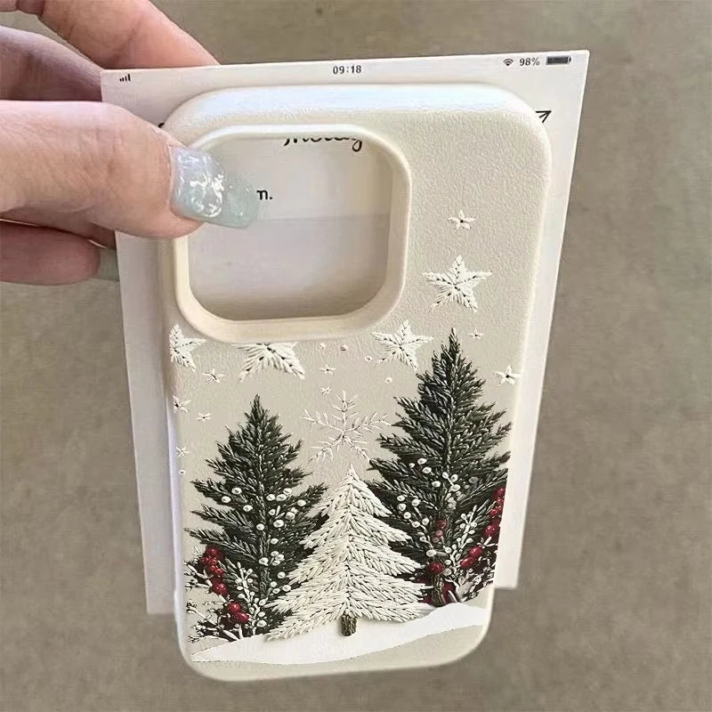 Funda de teléfono de cuero de imitación con paisaje de cedro de invierno para iPhone 17 Air 16 E 15 14 Plus 13 12 11 Pro Max XS Max, funda de silicona suave
