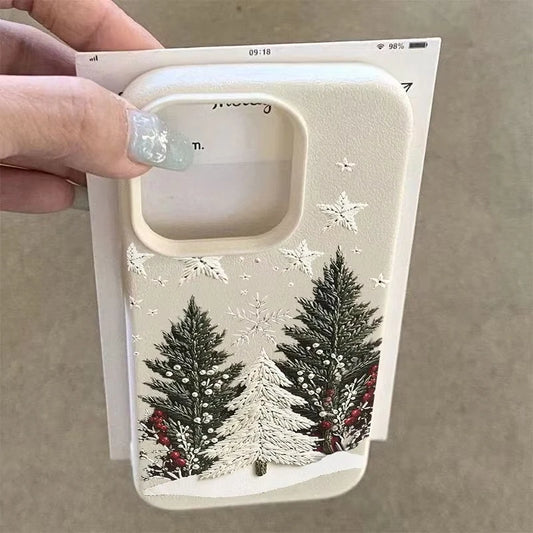 Funda de teléfono de cuero de imitación con paisaje de cedro de invierno para iPhone 17 Air 16 E 15 14 Plus 13 12 11 Pro Max XS Max, funda de silicona suave