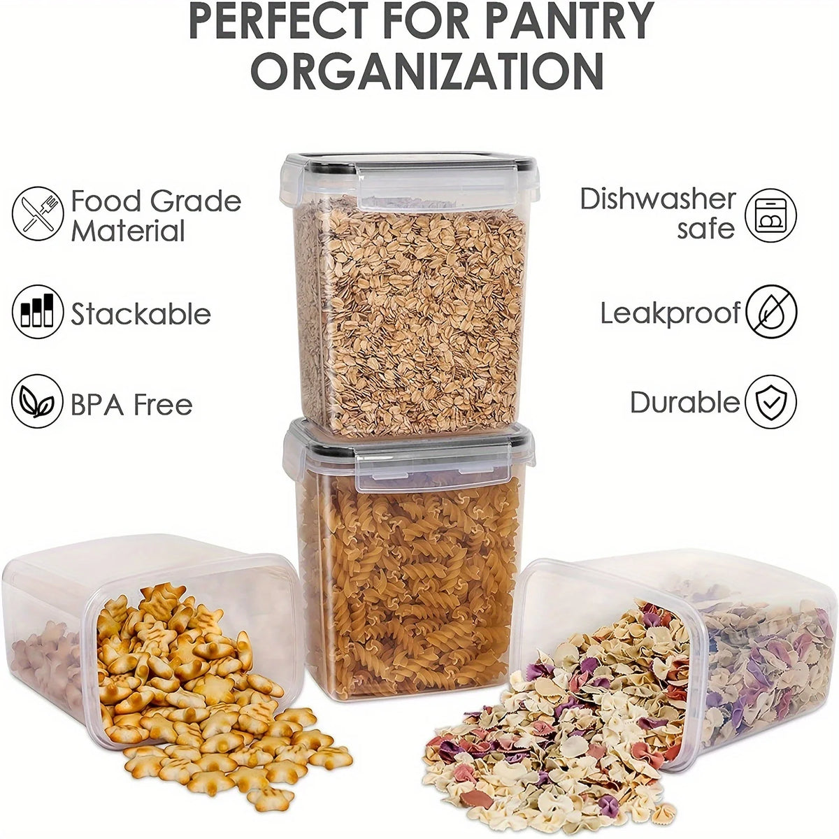 Contenedores herméticos de almacenamiento de alimentos, contenedores de almacenamiento de despensa de cocina para azúcar, harina y suministros para hornear, accesorios de cocina, 6 uds.