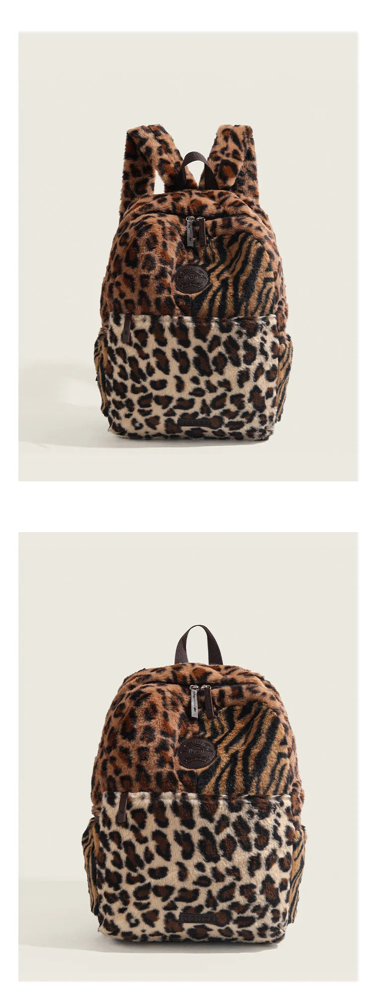 Mochila con estampado de leopardo, mochila de cabina de avión a la moda, bolso escolar de gran capacidad, bolsas suaves de felpa versátiles, Mochilas para Mujer 2025