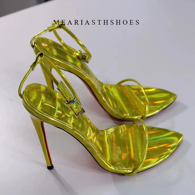 Sandalias de Tacón Alto con Punta Abierta y Correa en el Tobillo, de Cuero, con Hebilla, Diseño Sólido, Tacón Fino, para Mujer, con Lazos y Correa Trasera