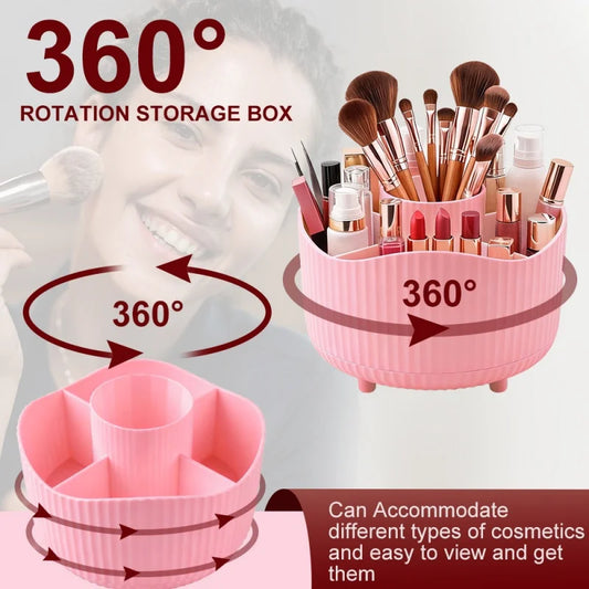 360 °   Caja de almacenamiento giratoria para maquillaje, organizador de maquillaje de escritorio, soporte para brochas cosméticas, soporte para lápiz de cejas y labios, contenedor de joyas