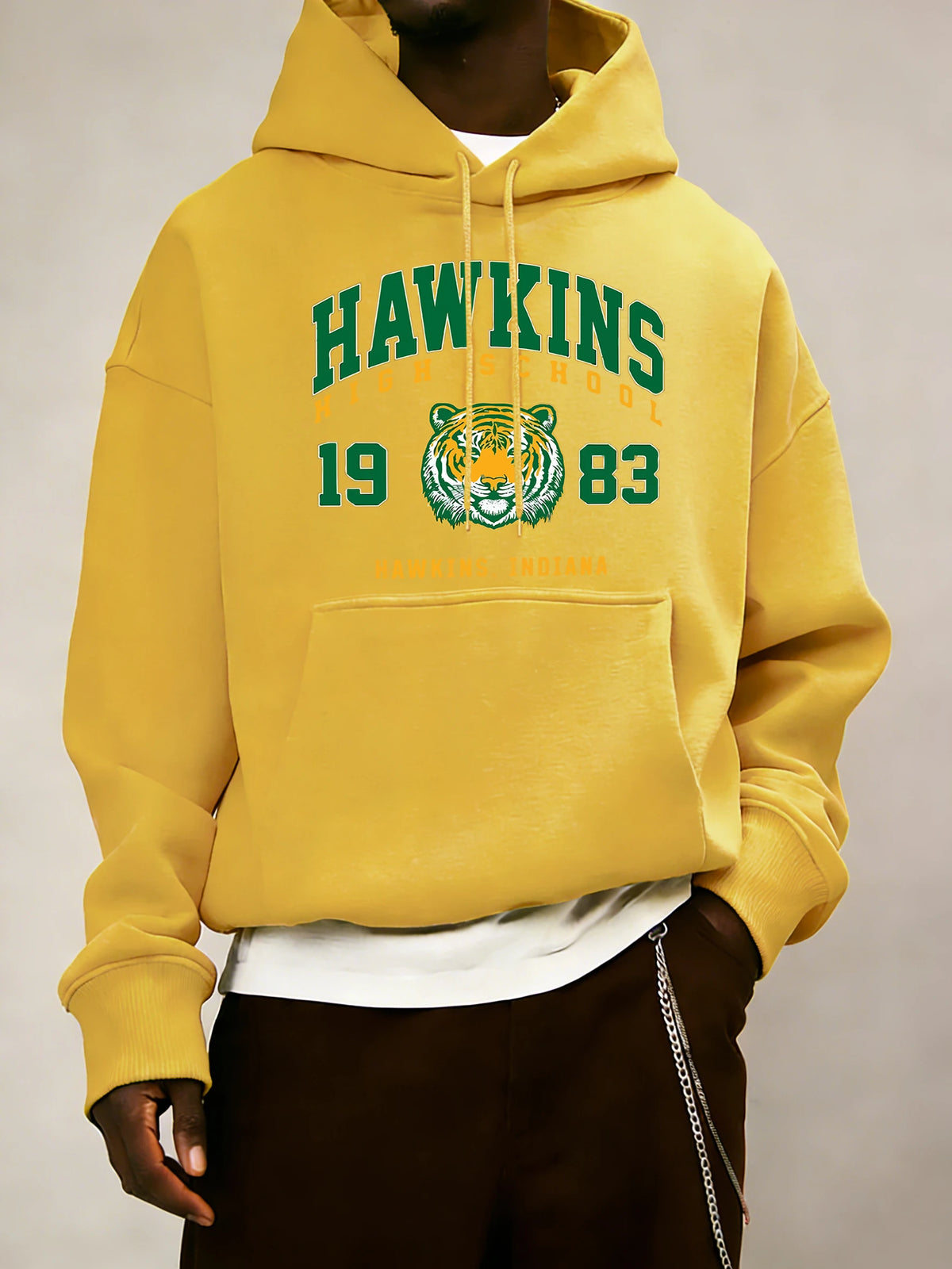 Hawkins High School 1983 estampado hombres Sudadera con capucha otoño bolsillo ropa deportiva suelta polar jersey 14 colores Unisex Simple manga larga