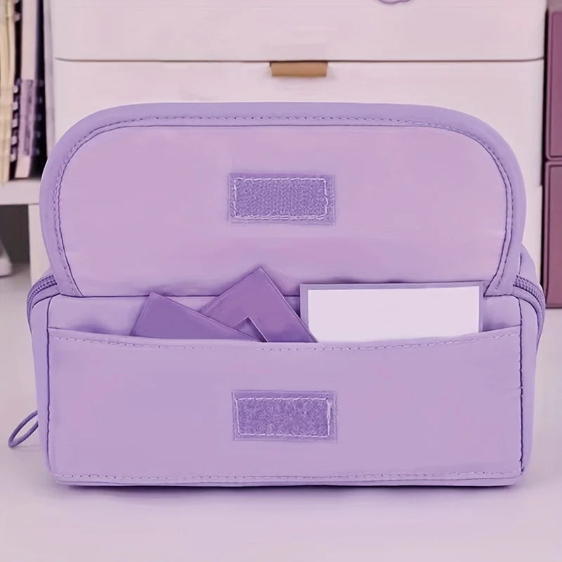 Estuche organizador para lápices de gran capacidad: almacenamiento de escritorio con múltiples compartimentos para material escolar y de oficina (rosa/púrpura/negro)