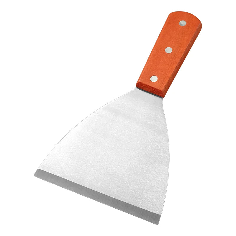 Espátula oblicua de acero inoxidable para carne, hamburguesa, panqueque, Pizza, pala raspadora, mango de madera, utensilios de barbacoa, herramientas de cocina
