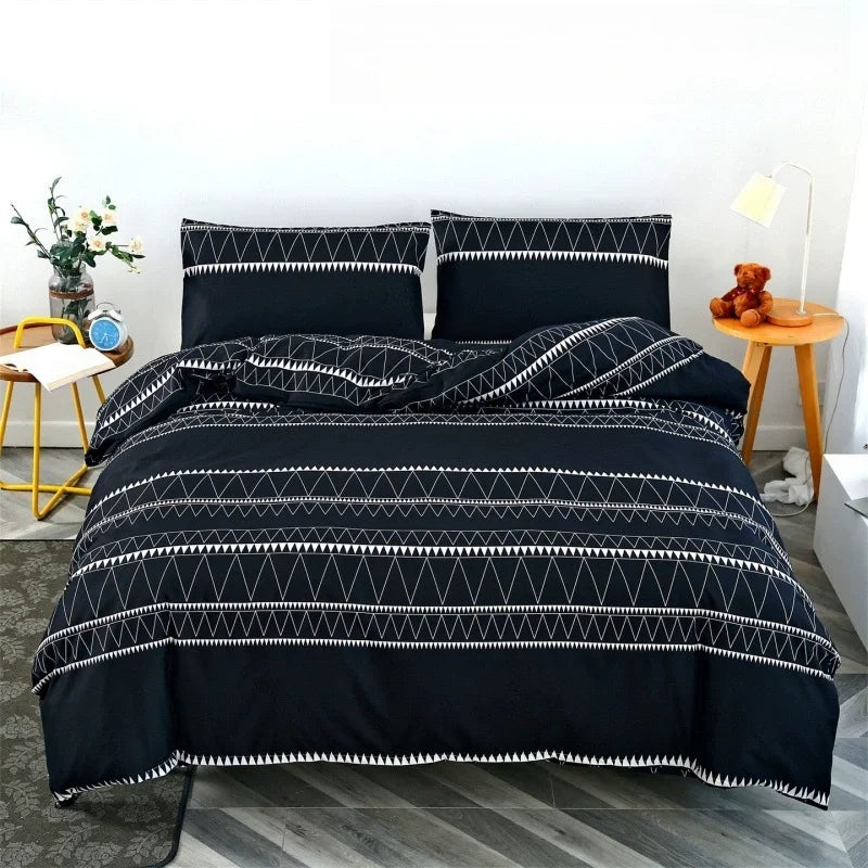 Funda nórdica cepillada estampada, funda de almohada, juego de tres piezas, funda de cama de tela respetuosa con la piel de alta calidad (sin sábana), 3 uds.