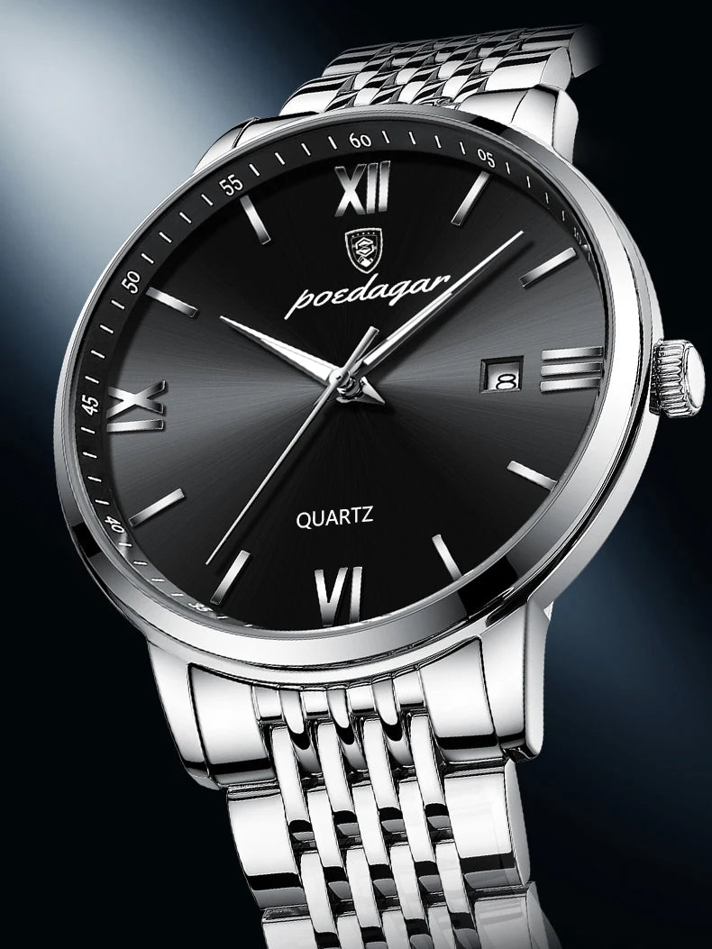 POEDAGAR, relojes de negocios de lujo para hombre, reloj de pulsera resistente al agua de acero inoxidable con fecha para hombre, reloj de pulsera de cuarzo Simple a la moda para hombre