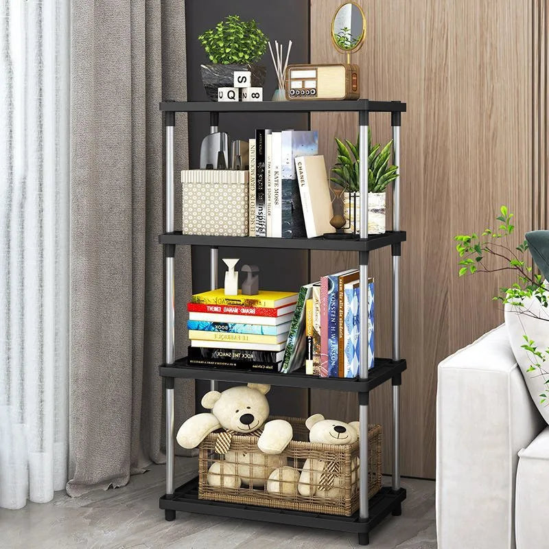 Estante organizador independiente de 4 niveles cuadrado y multicapa, ideal para cocina, baño, aperitivos y objetos diversos.