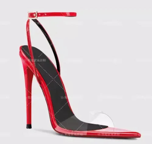 New 12cm Pointed Thin Heel High-heeled Shoes with A Single Strap and Half Drag Revealing Toes Sexy Fashion Sandals in Large Size
