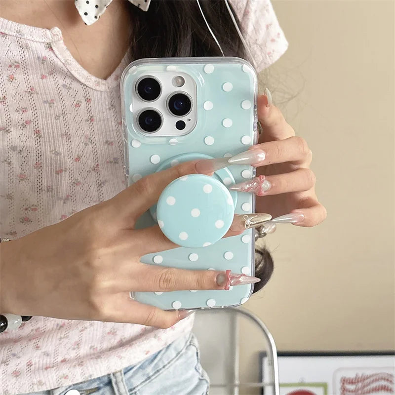 Funda de teléfono magnética Simple de lunares para iPhone 16 Pro 15 14 Pro Max 15 funda Promax con soporte Magsafe fundas bonitas a prueba de golpes