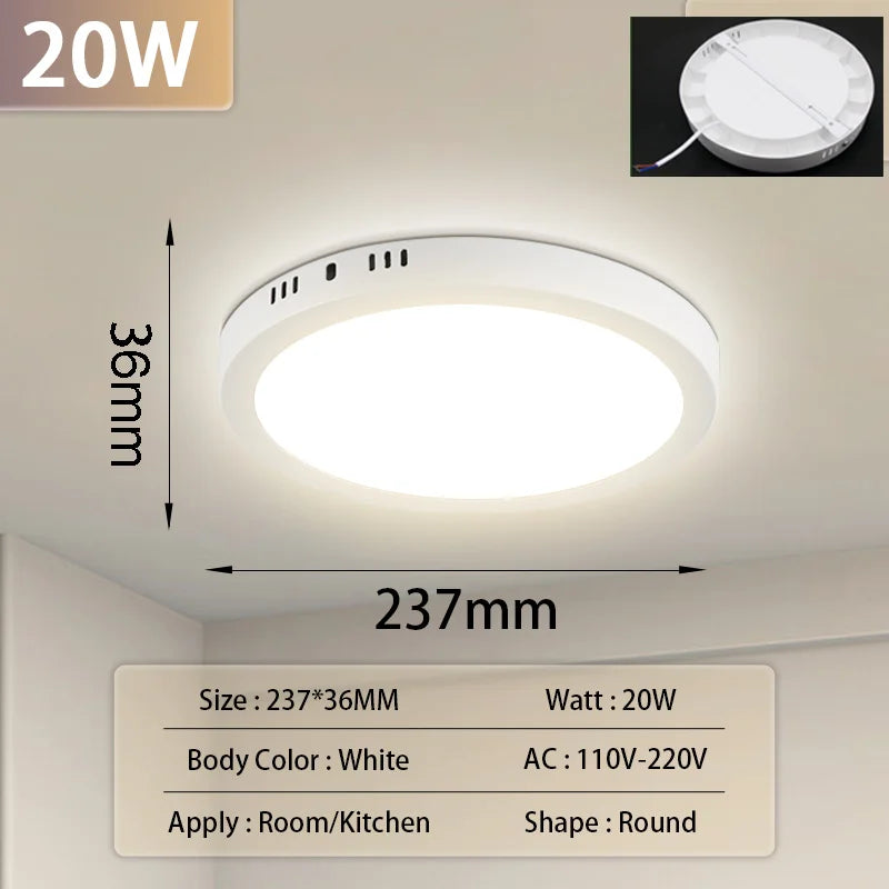 Lámpara de techo Led 110-265V Panel ultrafino luz Led para sala de estar dormitorio iluminación interior 20W 30W luces de techo redondas cuadradas