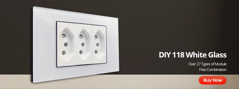 Wallpad Panel de vidrio templado blanco interruptor de luz de pared UE Reino Unido italiano Chile enchufe botón basculante 118*75mm 16A AC110-250V
