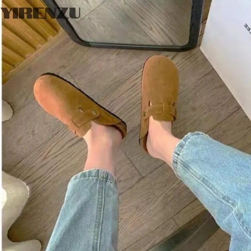 Zapatillas planas de gamuza sintética marrón estilo Birken Retro de verano, zapatillas de plataforma con punta redonda a la moda, chanclas de corcho de suela blanda para mujer al aire libre