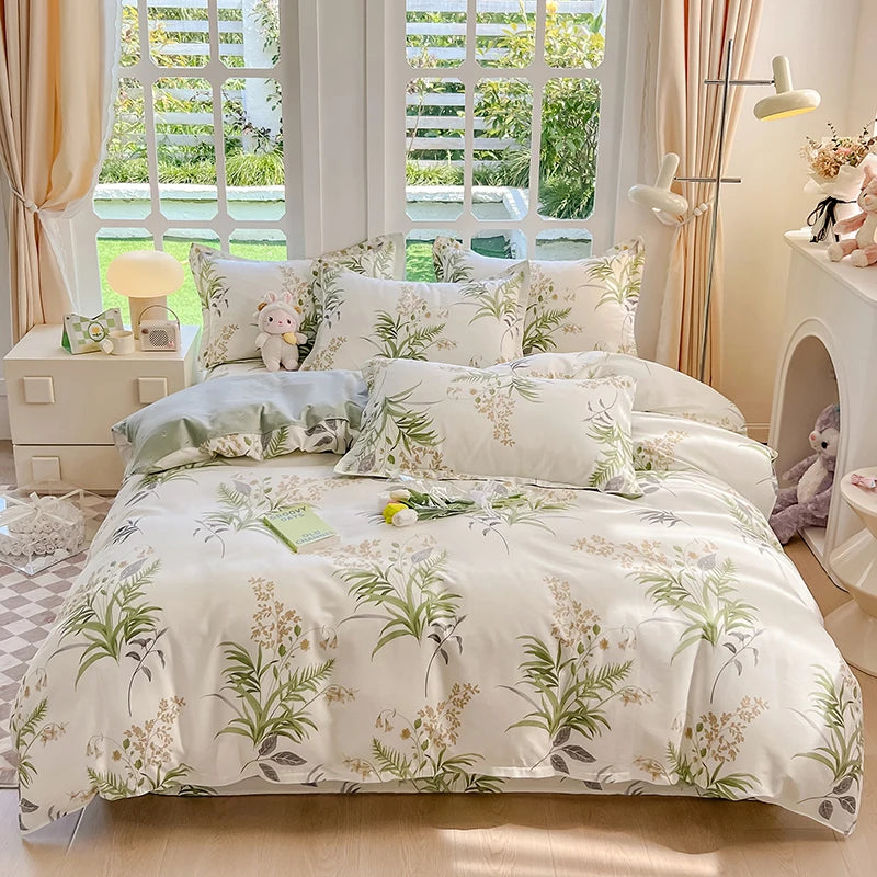 Juego de funda nórdica 100% algodón de 3 uds (1 funda nórdica + 2 fundas de almohada, sin núcleo), juego de cama con estampado de flores frescas, suave y cómodo