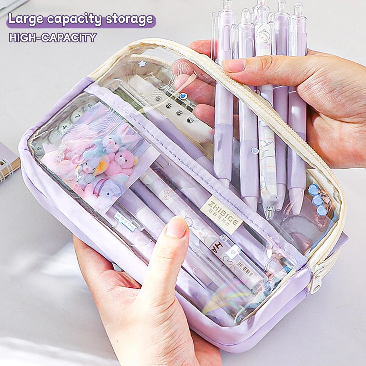 Bolsa de lápices transparente de cuatro capas, bolsa de papelería para estudiantes, bolsa de almacenamiento de gran capacidad, suministros de oficina escolar, papelería, 1Pc