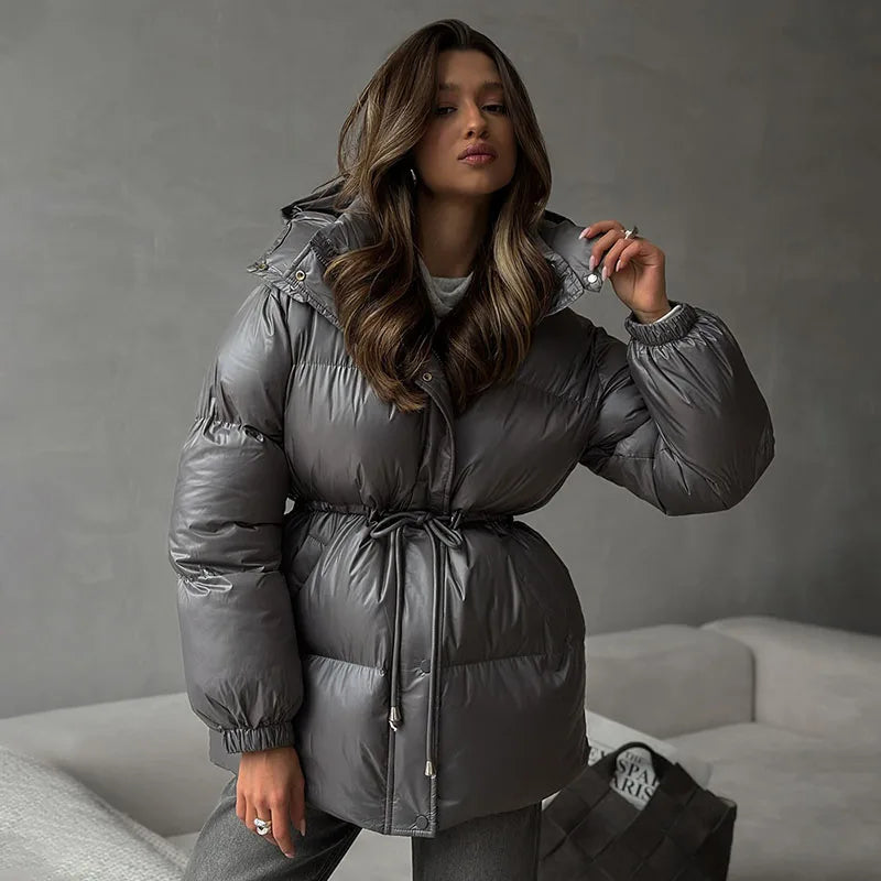 Chaqueta con capucha estampada a la moda para mujer, abrigos holgados de media cremallera con cuello alto y manga larga para mujer, prendas de vestir exteriores elegantes para otoño e invierno 2025