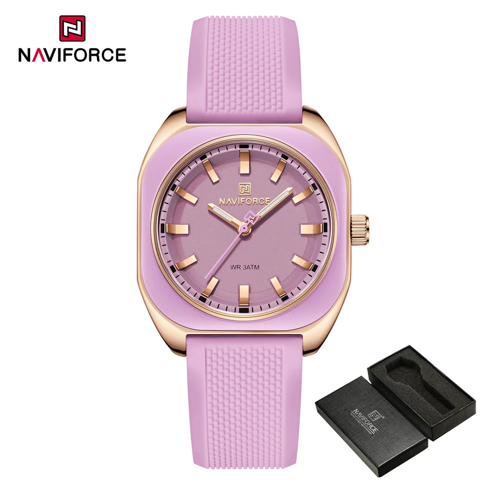 NAVIFORCE, reloj para mujer, marca superior, moda de lujo, reloj de pulsera Original para mujer y niña, pulsera de goma de silicona, reloj informal para mujer 5061