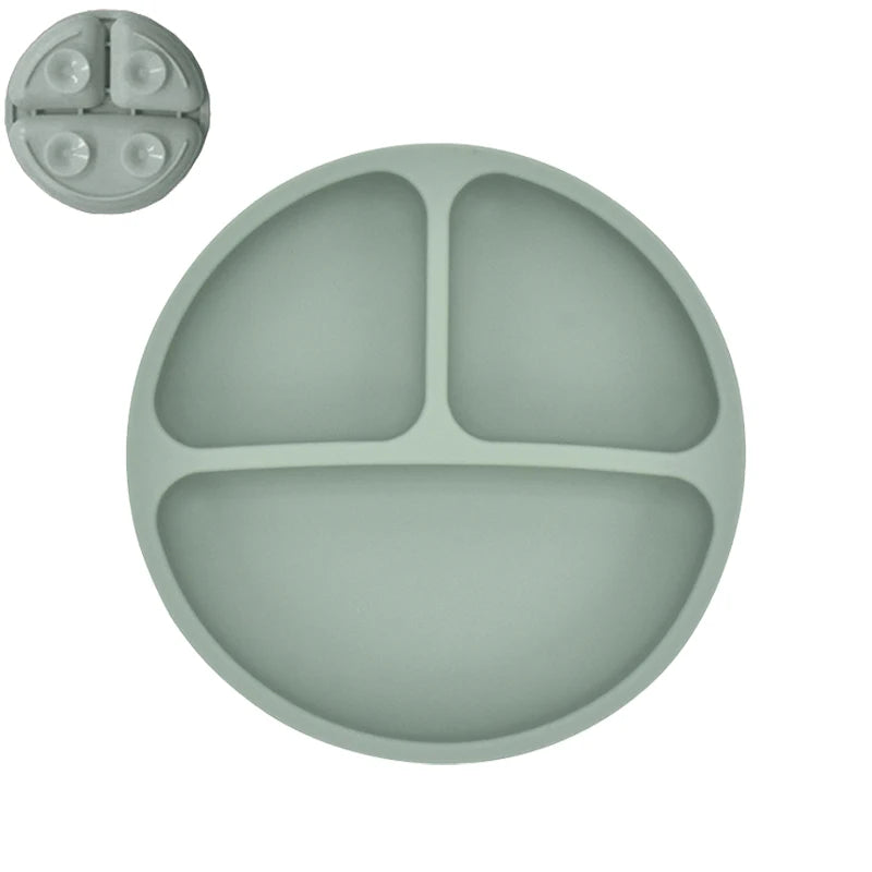 4 unids/set plato de comedor de silicona seguro para bebé, platos sólidos de dibujos animados para niños, juego de vajilla para bebé con cara sonriente, plato Retro para niños