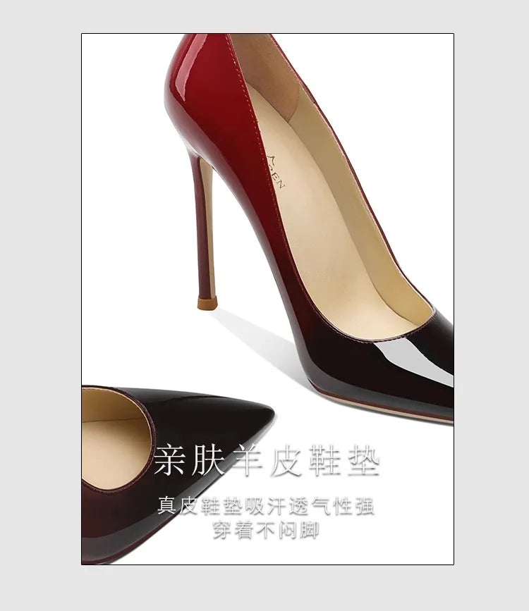 6CM 8CM 10CM 12CM temperamento zapatos individuales señoras negro rojo Color degradado verano puntiagudo charol tacones finos mujeres bombas