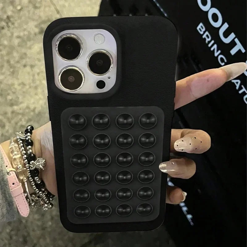 Funda para iPhone 17 16 15 Pro Plus 14 13 12 11 Pro Max, Antigolpes, de Lujo, con Soporte de Succión 3D, Diseño Litchi