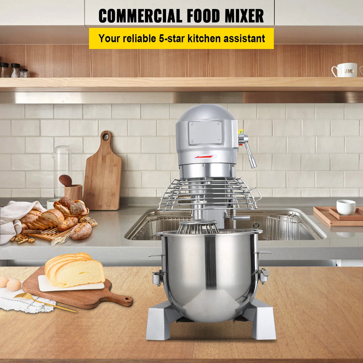 SucceBuy Mezclador de alimentos comercial 10Qt 450W 3 velocidades ajustables 110/178/390 RPM batidor batidor de acero inoxidable resistente Premium