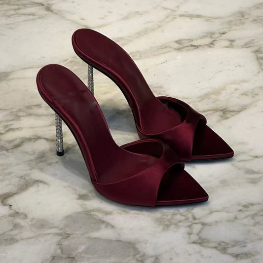 Nuevas Sandalias de Tacón Alto con Cristales, Elegantes Zapatos de Vestir de Verano con Punta en Pico y Tacón de Aguja, Decorados con Pedrería para Mujer