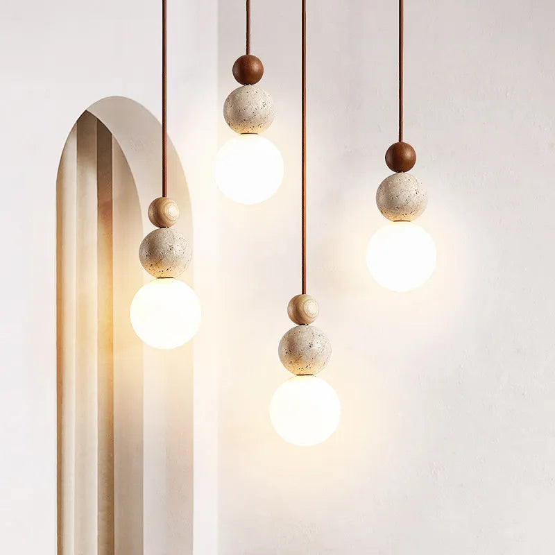 Luma-luces colgantes de travertino amarillo estilo crema, lámparas colgantes de madera de piedra natural para dormitorio, mesita de noche, restaurante, isla de cocina