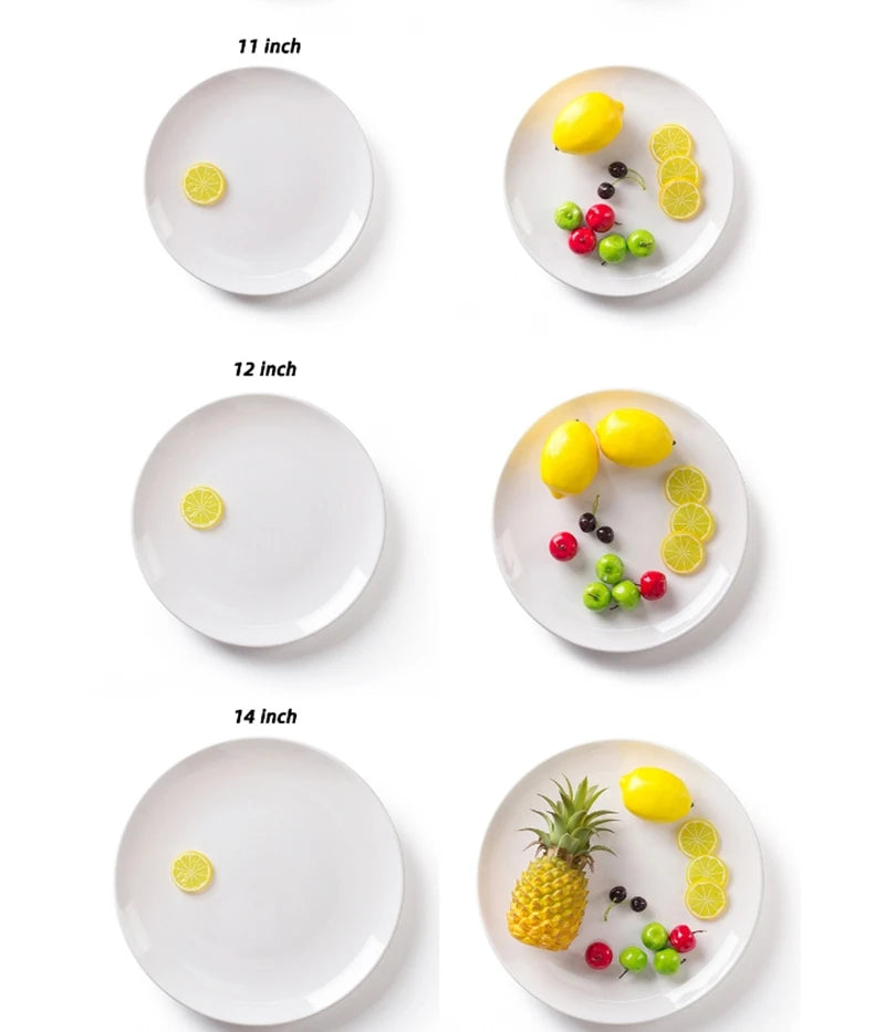 Platos redondos de melamina para Hotel, juegos de cena de 8-14 pulgadas, platos blancos de porcelana de imitación, bandeja para servir, vajilla hermosa, comida occidental
