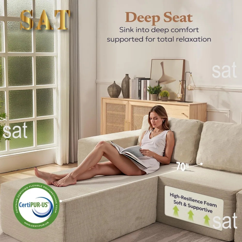 Sofá seccional reversible Cloud de 106" - Asiento profundo, modular en forma de L, tapizado en espuma, sin montaje, salón/dormitorio
