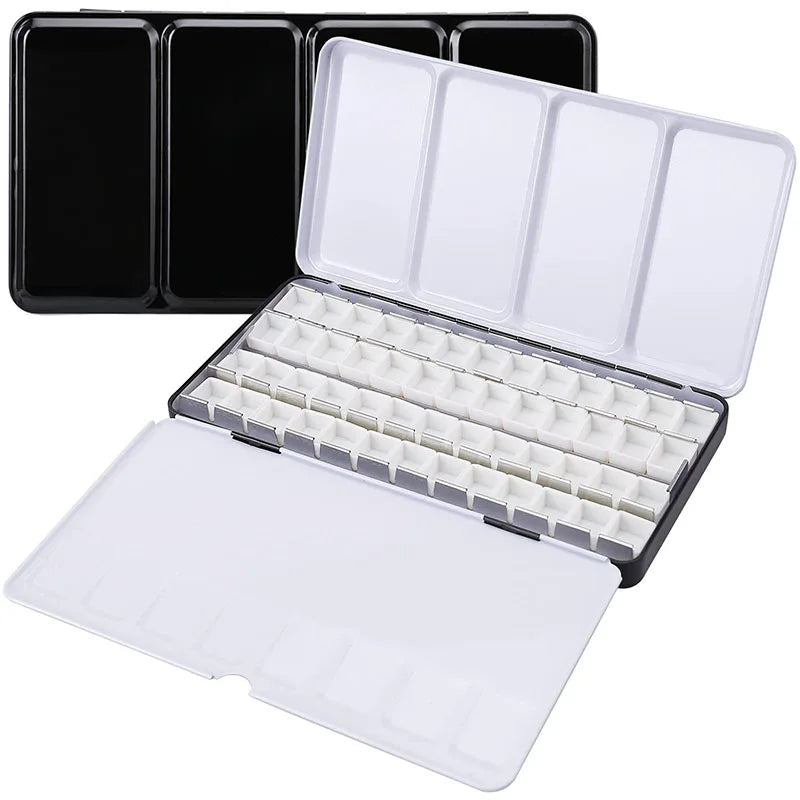 Caja de paleta de estaño de acuarela de Metal vacía con 14/26/52 Uds. Medias sartenes de acuarela vacías desmontables para paleta de acuarelas de viaje DIY