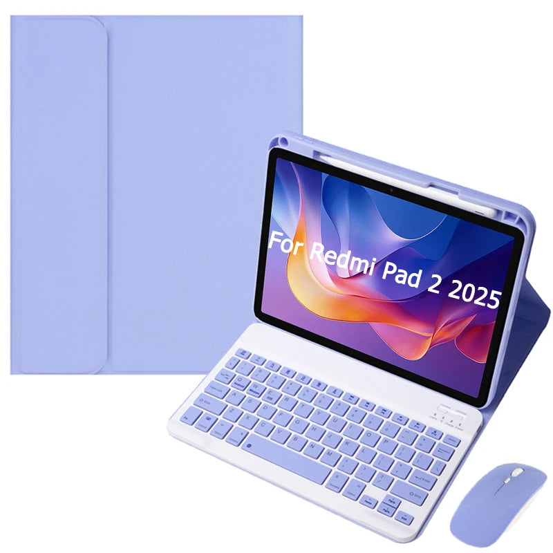 Funda con teclado para Xiaomi Redmi Pad 2 2025, funda con soporte de 11 pulgadas con ranura para lápiz, teclado español, portugués, ruso y inglés