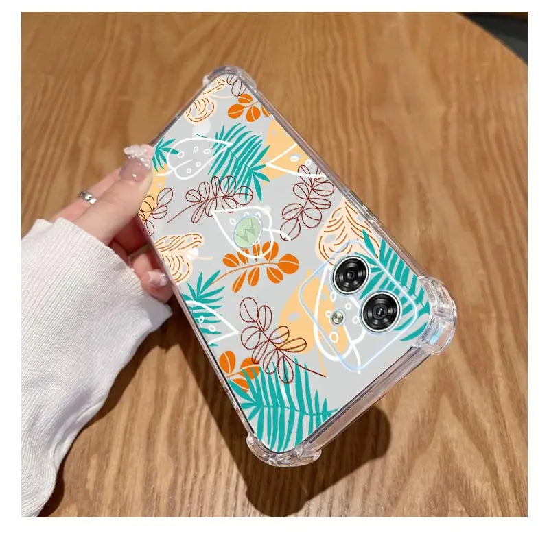Funda de teléfono transparente G54 flores y hierba para Motorola Moto G54 G53 G52 G72 G82 G13 G73 G32 G84 G14 G42 G24Power G30 G9