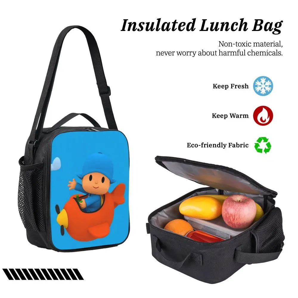 Mochila azul de dibujos animados de Pocoyo para niños, mochila escolar, bolsos de hombro para ordenador, bolsa de almuerzo aislada de 3 piezas, estuche para lápices