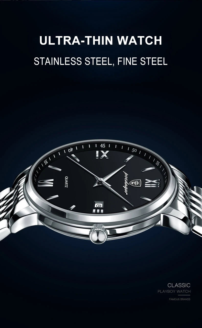 POEDAGAR, relojes de negocios de lujo para hombre, reloj de pulsera resistente al agua de acero inoxidable con fecha para hombre, reloj de pulsera de cuarzo Simple a la moda para hombre