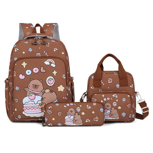 Mochila colorida Capybara 3 unids/set para mujer, mochilas escolares informales con bolsa de almuerzo, mochila para chica, niño, estudiante y adolescente