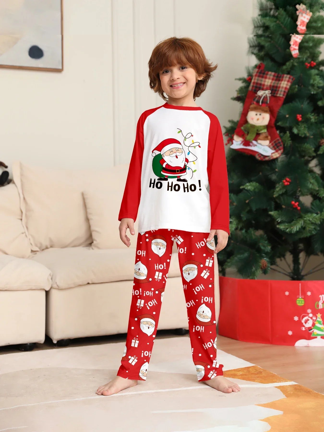 Nuevo pijama navideño con apariencia familiar, estampado de Papá Noel, trajes a juego para madre, padre y niños, traje holgado bonito de 2 piezas, ropa de dormir, ropa de Navidad