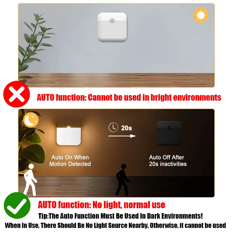 Luz nocturna inalámbrica LED, lámpara de pared recargable con sensor de movimiento humano, para acampar, escaleras de verano, armario, cocina, inodoro