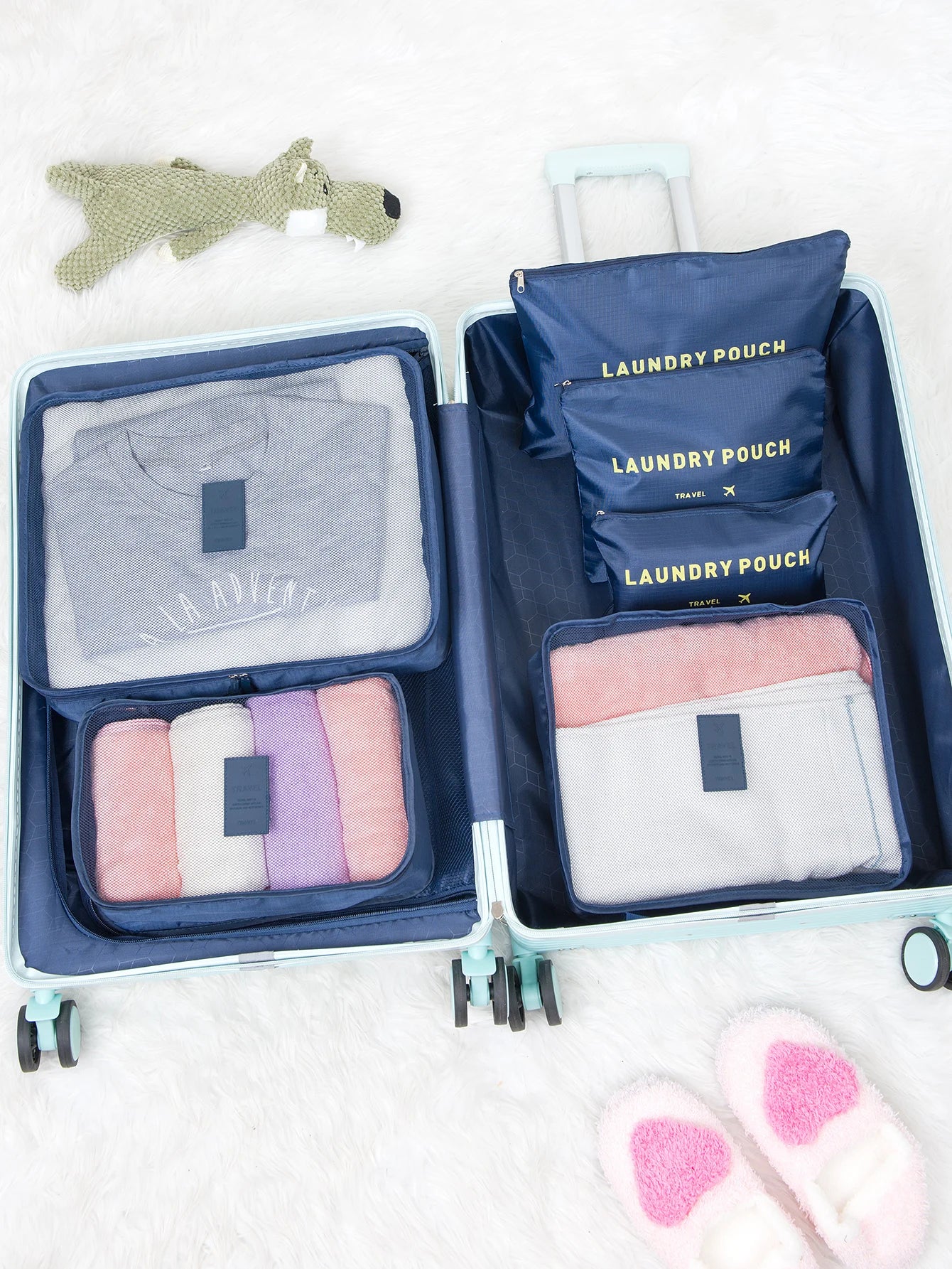 Organizador de viaje portátil para mujer, bolsas de almacenamiento de equipaje, ropa, zapatos, 6 piezas